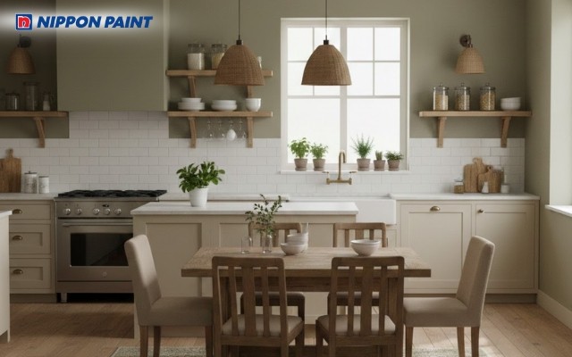 Xanh olive phối màu be tạo cảm giác sang trọng, ấm cúng và rất hợp mệnh Hỏa
