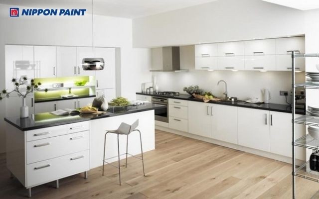 Phòng bếp xám trung tính, hài hòa, dễ phối với nhiều phong cách nội thất