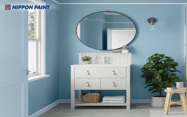 Xanh nước biển nhạt giúp phòng WC thoáng mát và sạch sẽ