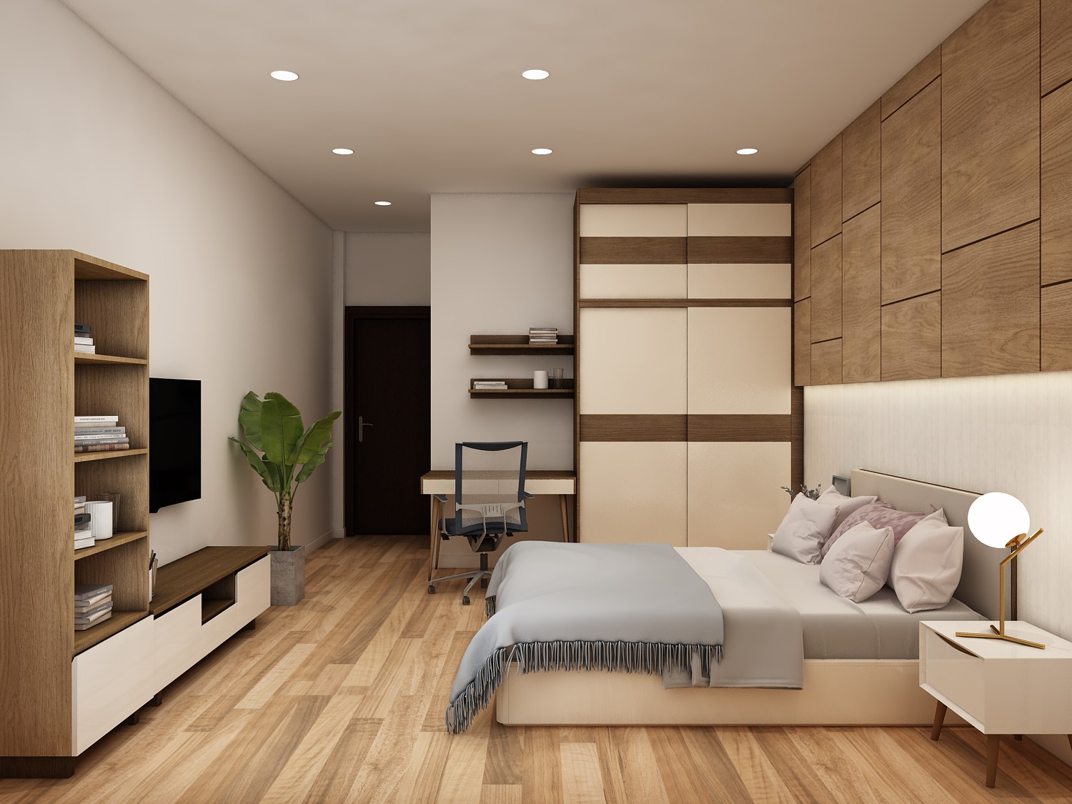 Thiết kế phòng ngủ hiện đại với hướng giường hợp phong thủy cho người tuổi Canh Ngọ 1990