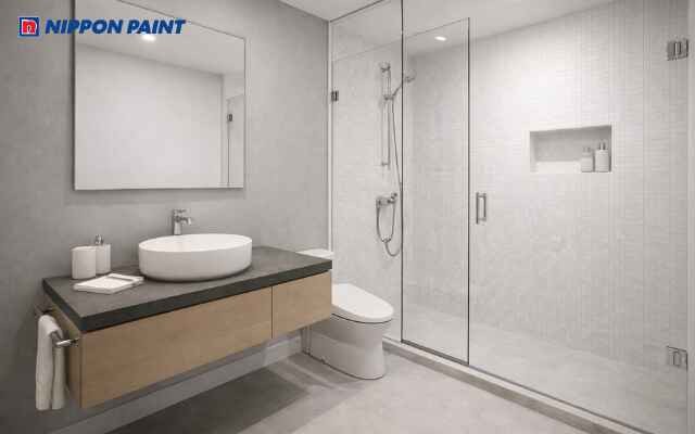 Gam màu trung tính xám nhạt - trắng tối giản hỗ trợ giữ sự gọn gàng và giảm tạp khí