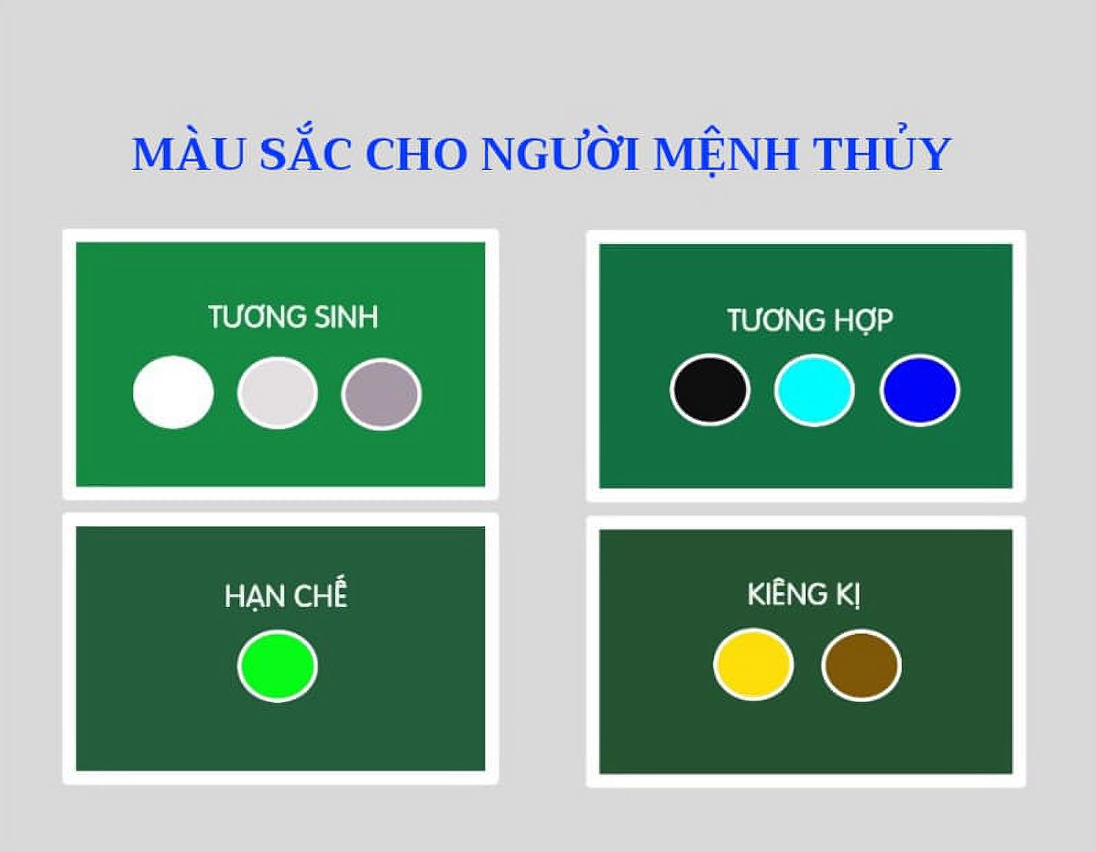 Bảng màu sắc phong thủy hợp và kỵ cho người mệnh Thủy tuổi Quý Hợi 1983