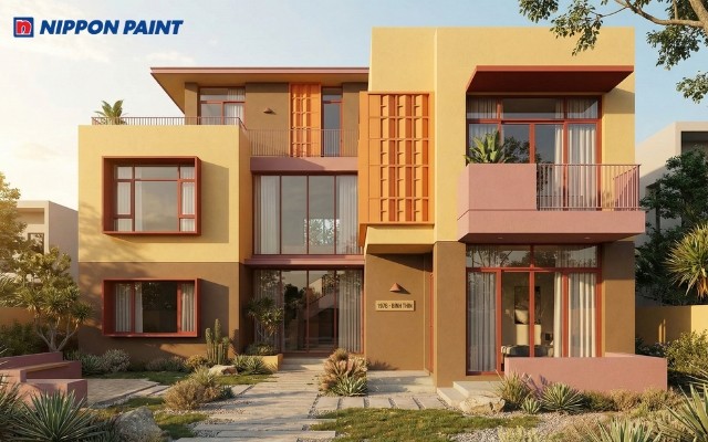 Mẫu thiết kế nhà phố hiện đại phối màu vàng, nâu đất hợp phong thủy tuổi Bính Thìn 1976
